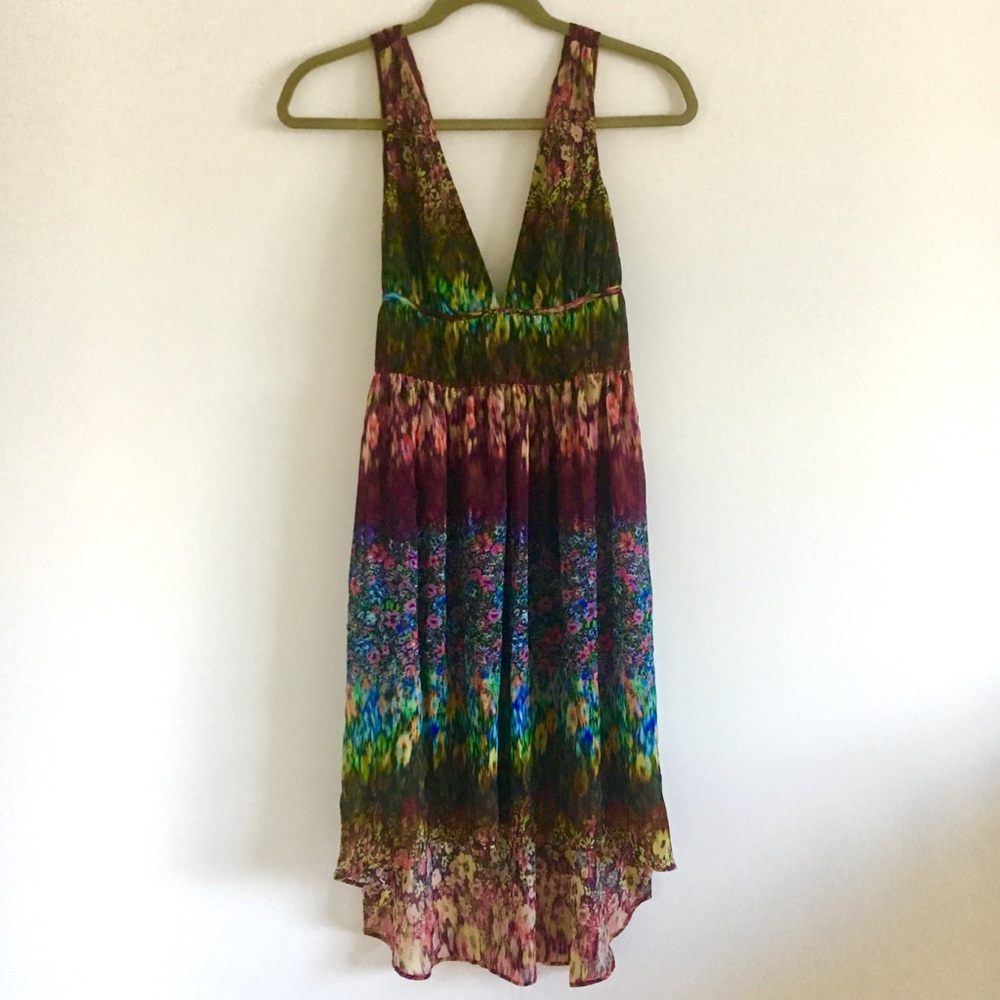 Zara ombré floral stripe dress w plunging neckline